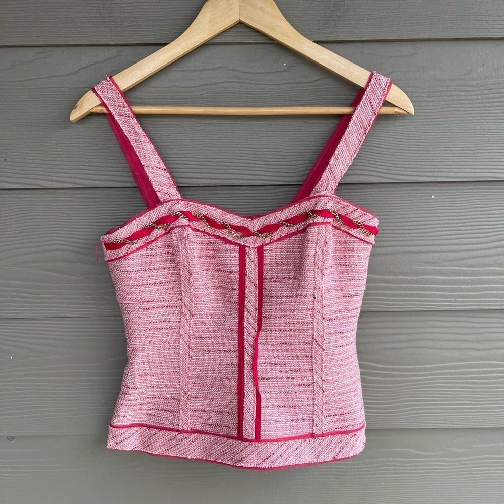 White House Black Market pink tweed bustier top